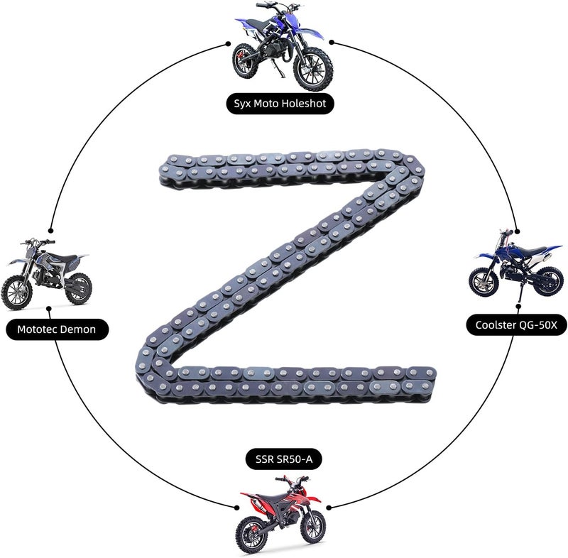 KAMIER T8F Drive Chain 134 Links Heavy Duty for 49cc 50cc 2-Stroke GB Syx Moto Holeshot Metotec Xtreme X-pro SSR Coolster Kids Pit Dirt Bike 43cc 47cc Mini ATV Quad Super Pocket Rocket Bike Moto Parts - Image 2